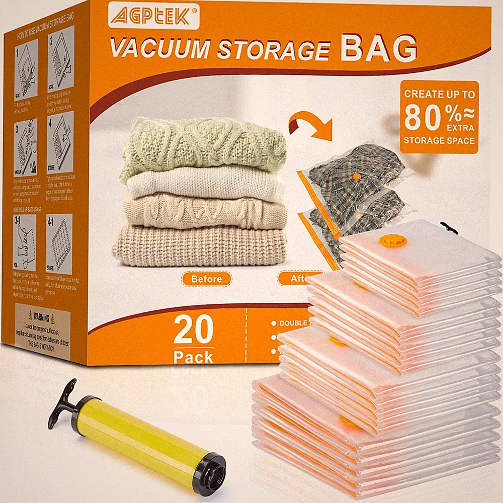 10/20PCS Strong Vacuum Storage Bags Bedding Clothes Space Saver Travel w/Pump