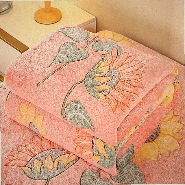1Pc Floral Style Warm Bedspread Fleece Blanket Plaid Travel Shawl Sofa Nap Blank