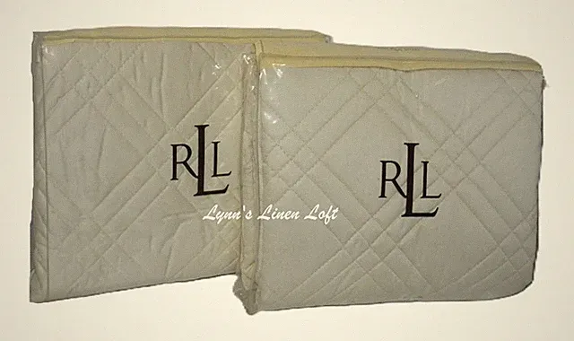 2 RALPH LAUREN Regent Cream Romantic Traveler KING SHAMS Quilted T600 $300