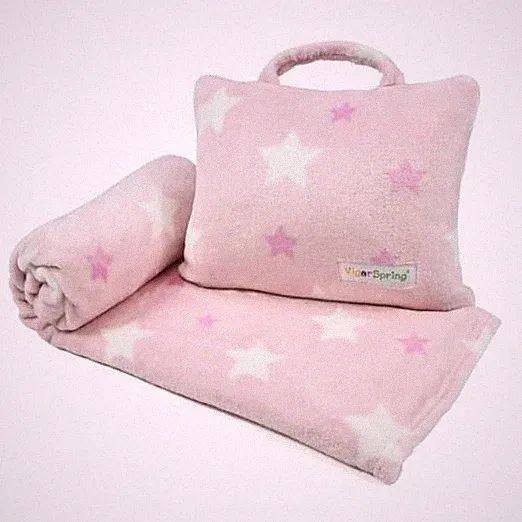 3-in-1 Kids Travel Blanket and Pillow Set - 40x60 Inches Soft Pink Star