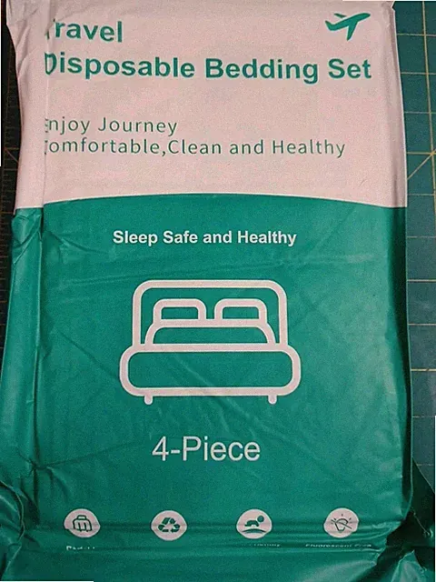 4 Pcs Disposable Travel Sheets Includes 1 Sheet 1 Duvet Cover and 2 Pillowcases