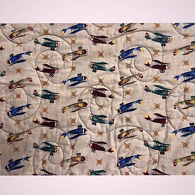 Aviation Reversible Quilt Throw Blanket Vintage Airplane Travel Decals 34x37.5"