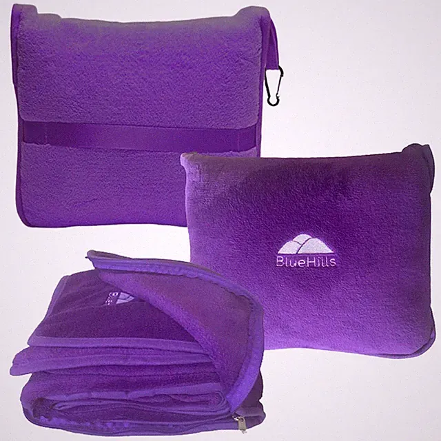 BlueHills Premium Soft Travel Blanket Pillow Airplane Flight Blanket Purple