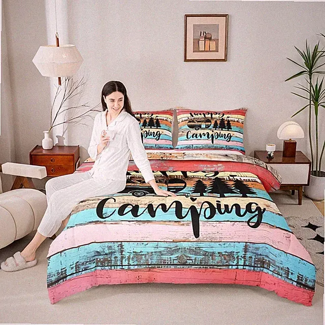 Camper Bedding for Travel Trailers,Colorful Stripes Vintage Barn Door Comfort...