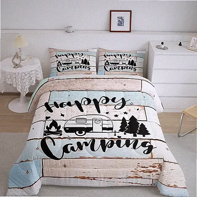 Camper RV Comforter Set Twin Size,Camping Travel Trailer Decor Bedding Set 2p...