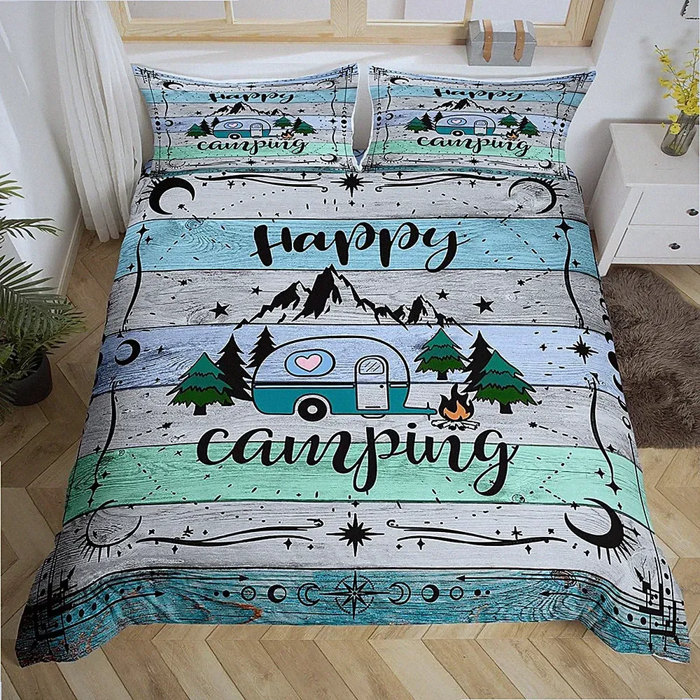Camping Decor for Camper Duvet Cover Lodge Cabin Camp Travel Car Bedding Set,...