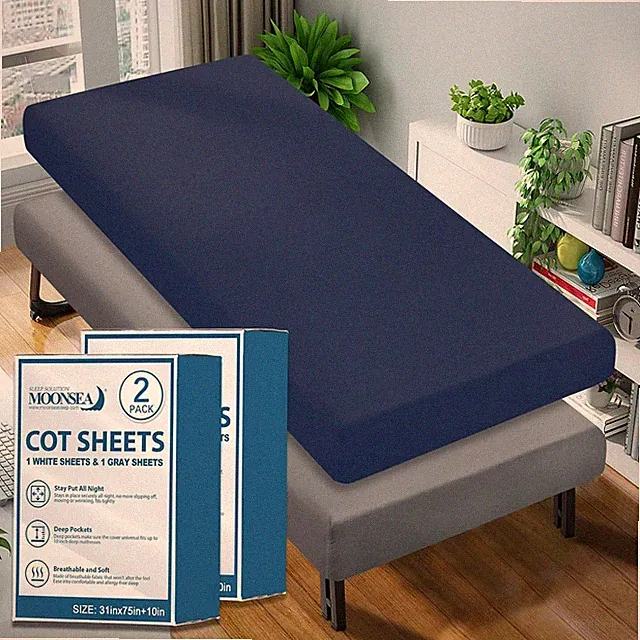 Cot Fitted Sheets Snug Fit for Narrow Twin/Travel Size/RV Bunk Mattress 2 Pack