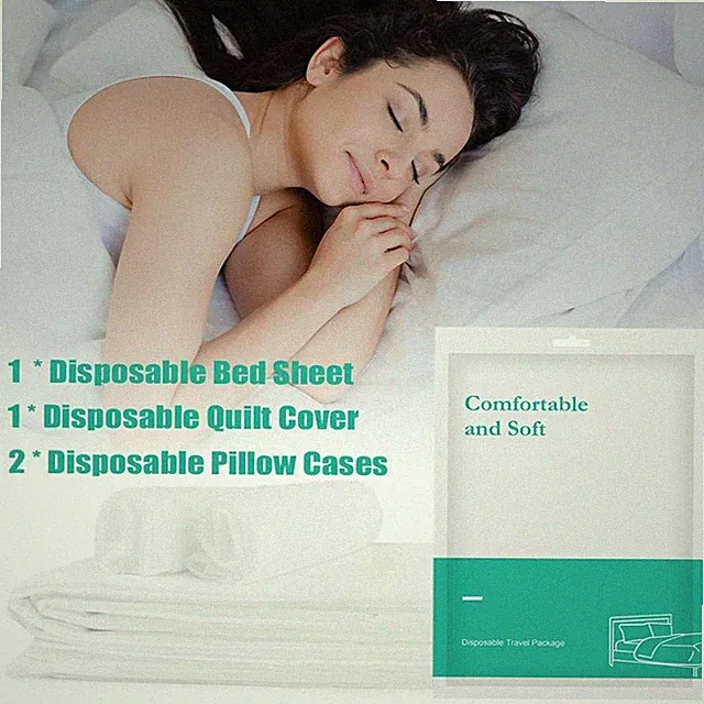 Disposable Bed Sheets for Travel 4 Piece Hotel Portable Sheet Quilt&Pillow Cover