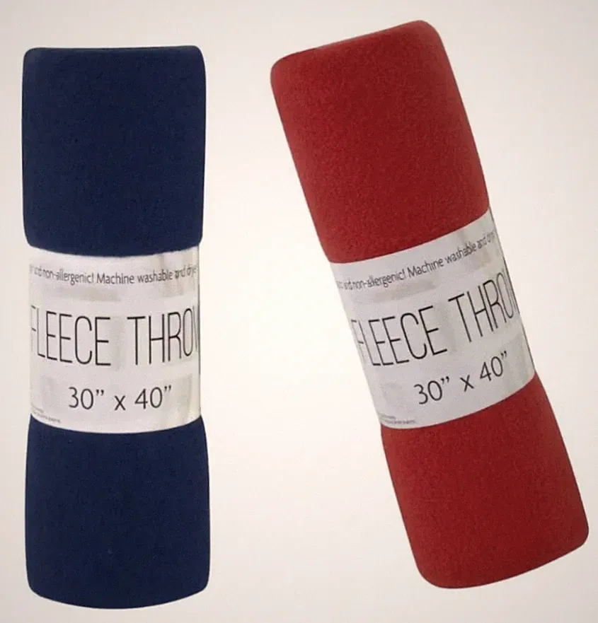 Fleece Throw Blankets Set Of 2, 30x40 Red Blue Lightweight Travel Hypoallergenic