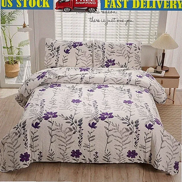 Floral Vintage Quilted Bedding Set Bedspread W/ Pillow Shams Travel Picnic Mat