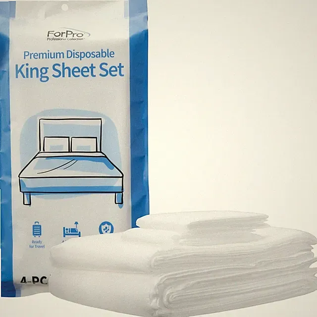 Forpro Premium Disposable Sheet Set, 4-PC King Size Bedding for Travel, Includes