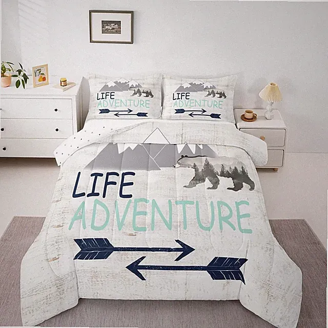 Happy Camping Theme Comforter Camping Travel Bedding Set Bear Mountain Comfor...