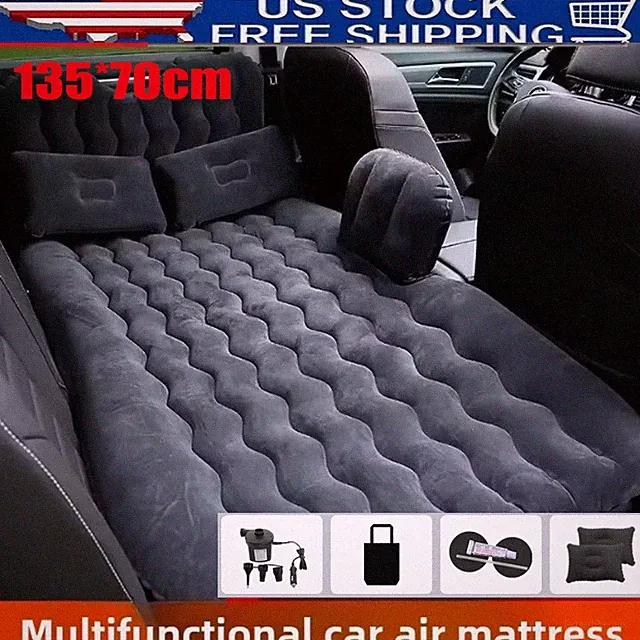 Inflatable Travel Car Mattress Air Bed Set Back Seat Sleep Rest Mat W/ 2 Pillows