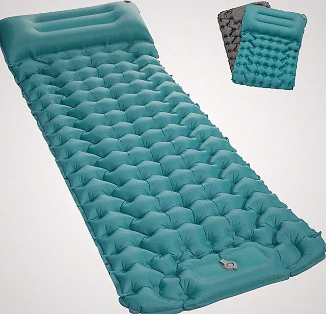 Inflating Sleeping Pad Mattress Camping Inflatable Camping Bed W/ Built-in Foot