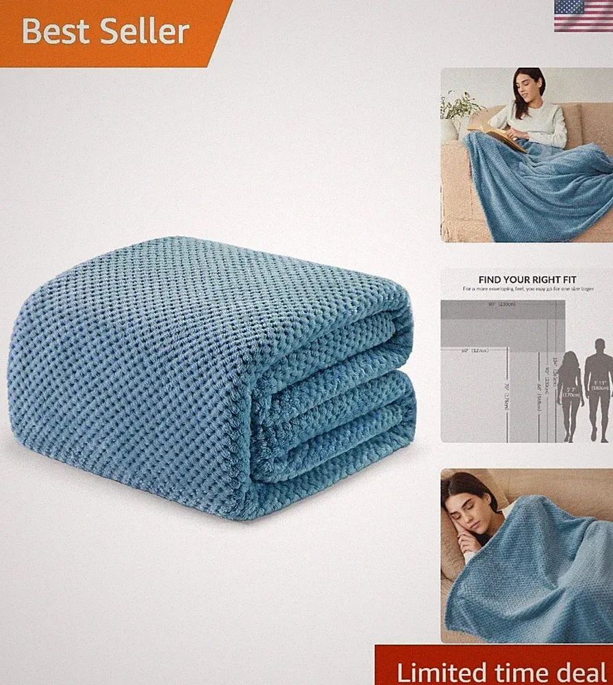 Lightweight Waffle Queen Blanket, 90x90 - Cozy Microfiber Throw in Slate Blue