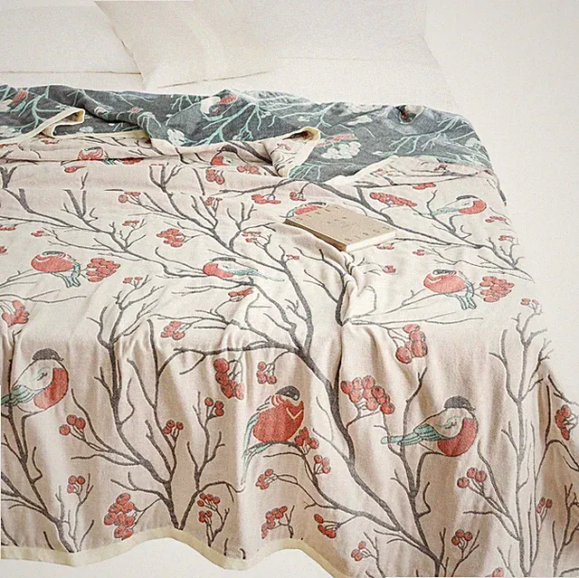 Luxurious Reversible Cotton Muslin Blanket - Cozy 80x90 in for Bed & Sofa