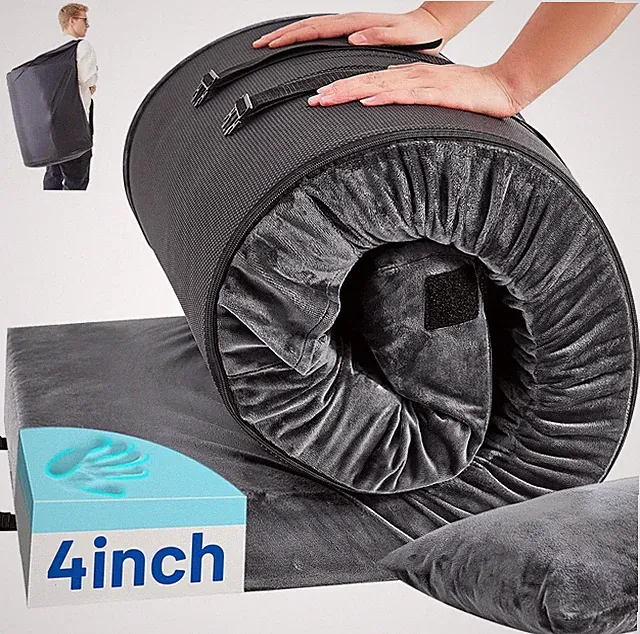 Memory Foam Camping Mattress Pad with Pillow - Extra Thick 4 Inch Sleeping Pad f