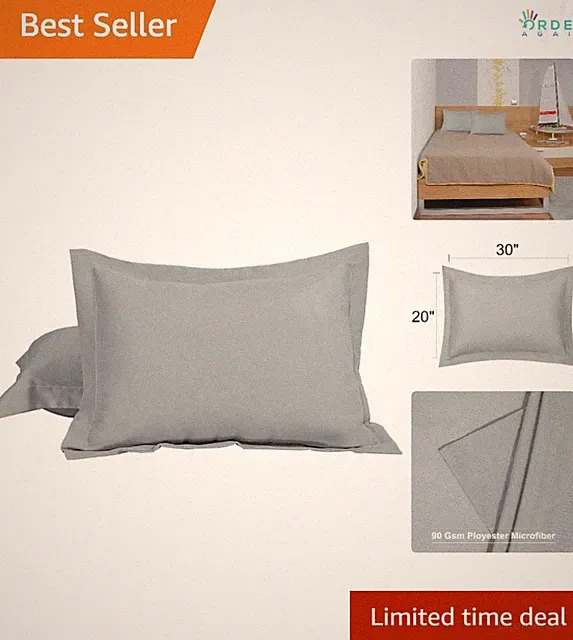 Pillow Shams 2 Pack Microfiber 12x16 Grey Wrinkle Fade Bed Decor