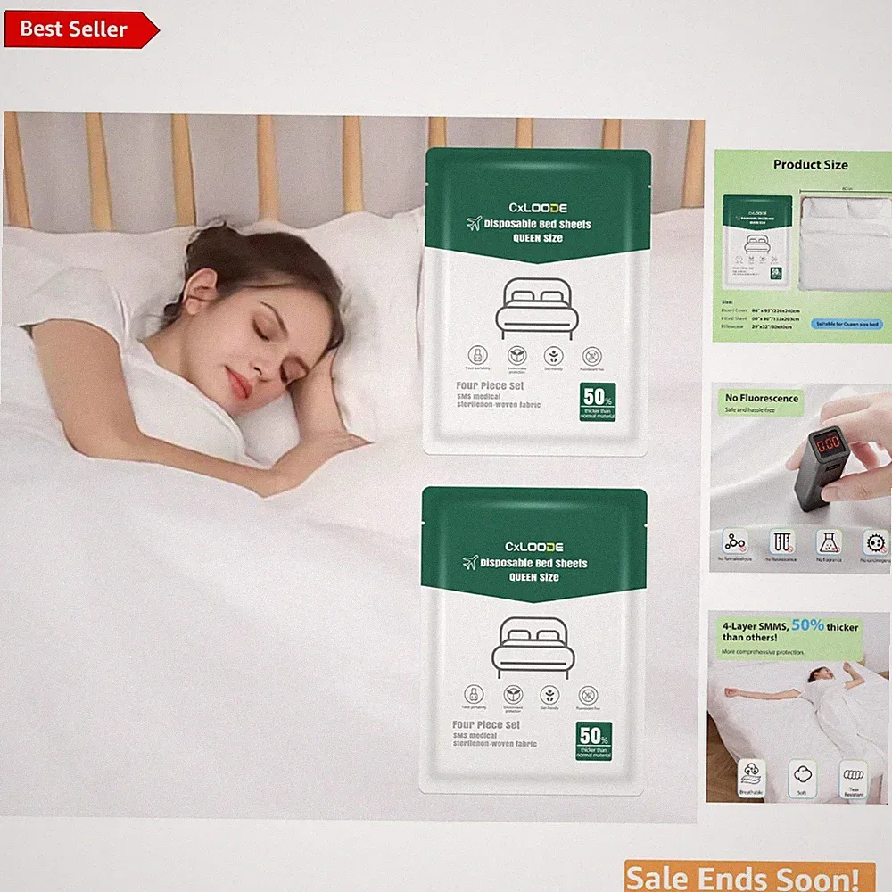 Portable Disposable Travel Bedding: 2 Queen Bed Sheets with Pillowcases Included