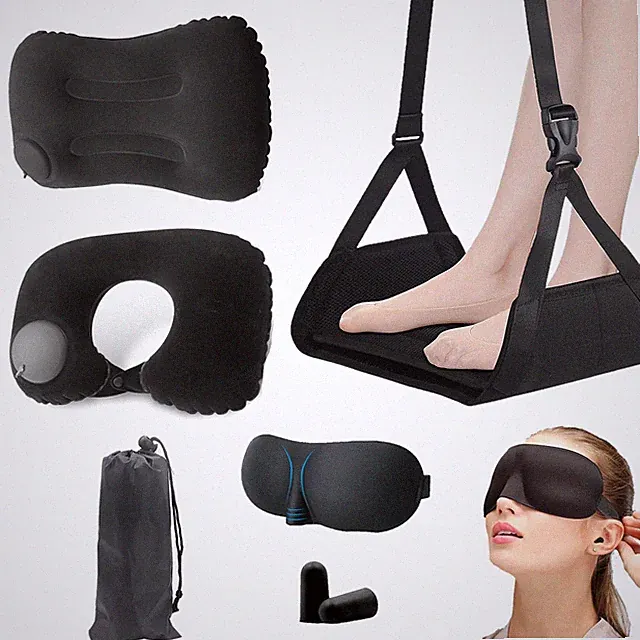 Portable Travel Sleep Comfort Set for Plane 2 Inflatable Travel Pillows,Foot...