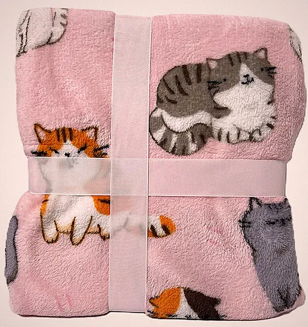 Pretty Kitties Soft Throw Travel Blanket 50 x 60 Inch Light Pink Background NEW