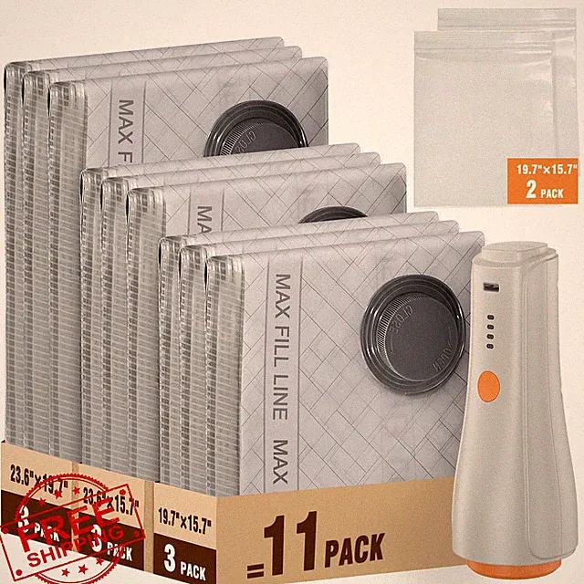 QcoQce Vacuum Storage Bags w Electric Pump Travel Clothing Bedding