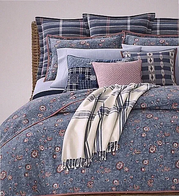 Ralph Lauren Indigo Traveler Floral FULL QUEEN Size Cotton Comforter 94" X 96"