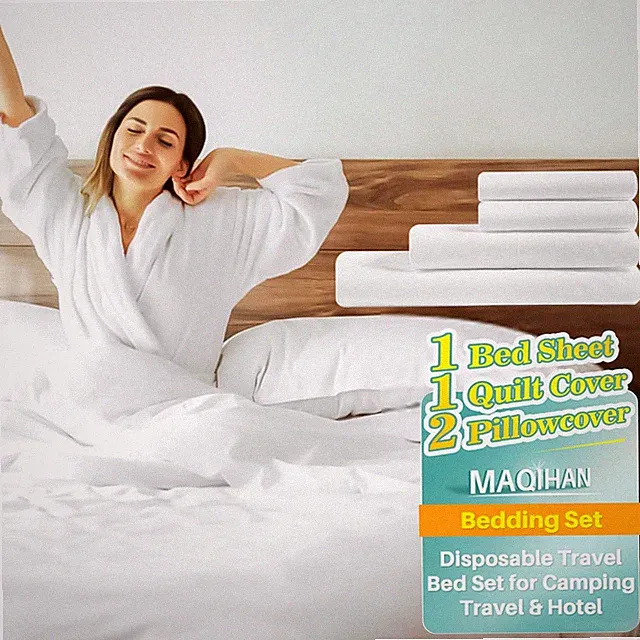 Travel Bed Set - 4Pcs Disposable Bedding Set 1Bed Sheet 1Quilt Cover 2Pillowcove