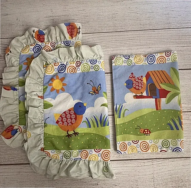 Travel Child Toddler Pillow Case Shams Birds Butterfly Fish Nature Set of 3
