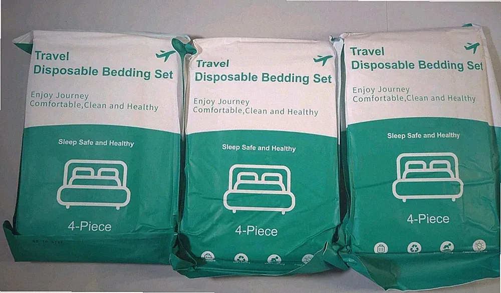 Travel Disposable Bedding Set. 4-Pieces.(3 Sets)