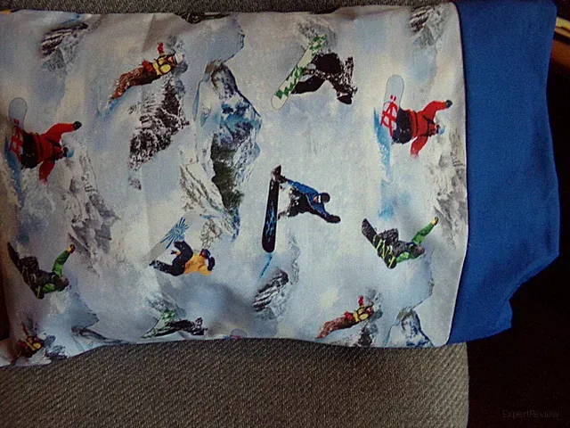 TRAVEL SIZE PILLOWCASE 2 SIDED SKIING/BLUE CUFF 14X20 #2516