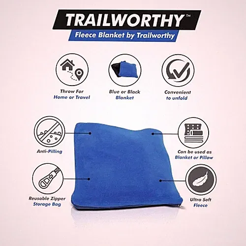 Ultra Soft Coral Fleece Travel Blanket Zips Into Pillow Anti-Pill Trailworthy